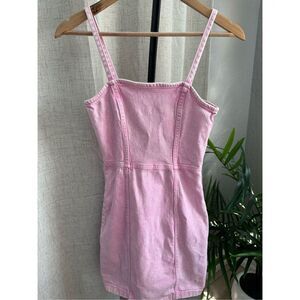 H&M Divided Baby Pink Acid Wash Denim Barbiecore Mini Dress XXS‎